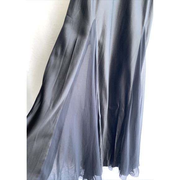 ZARA Black Satin Evening Maxi Dress Ruched Chiffon Sash & Lower Flare Inserts 8 - Picture 3 of 5